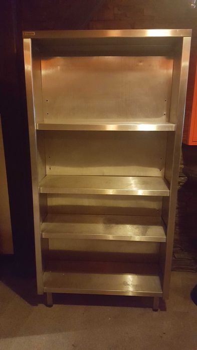 Mesa Trabalho Inox - Bancada Inox com Pio para Cozinha - Estante Inox 4 Prateleiras