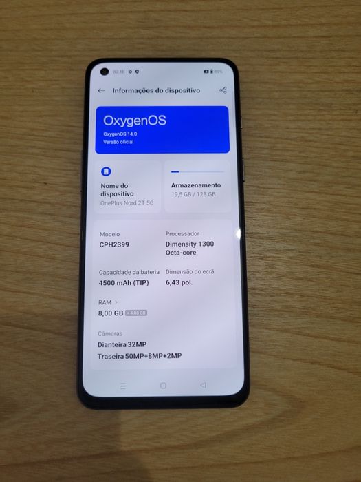 OnePlus Nord 2T 5G Cinzento 128 GB
