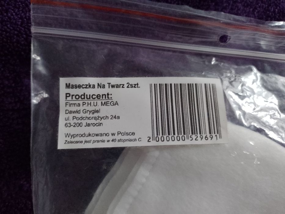 NOWE maseczki białe 2 sztuki komunia