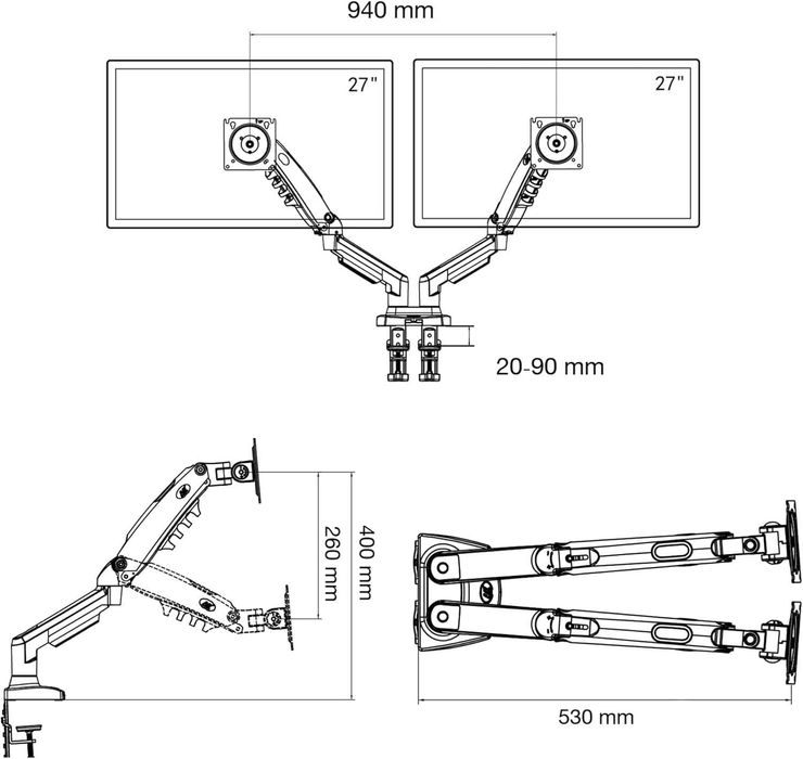 Suporte de mesa para 2 ecrãs