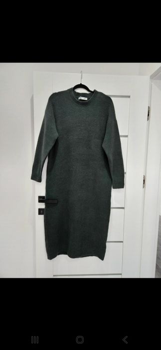 Sukienka ZARA oversize rozm S długa ciemno zielony kolor