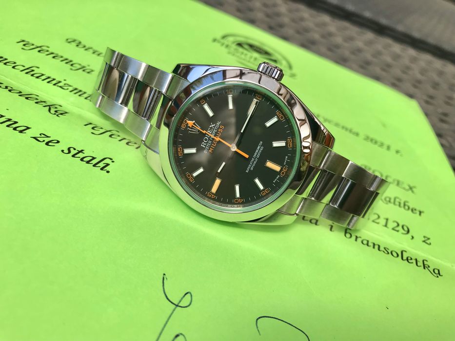 Rolex Milgauss Green sapphire.