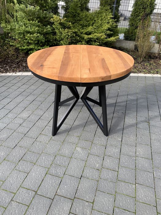 Stół 100+2 wkładki po 50 okrągły rozkładany lity dąb Loft industrial
