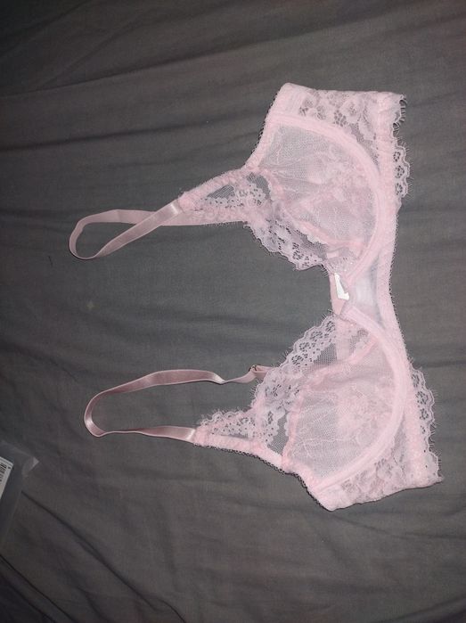Różowy pudrowy biustonosz stanik koronka sexy transparentny bielizna
