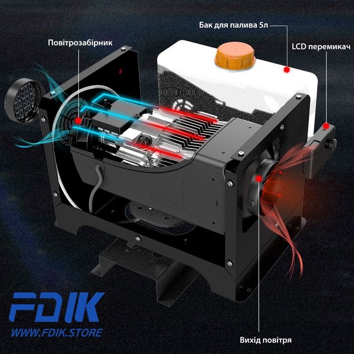 Обігрівач дизельний портативний FDIK T6 8 кВт 12/24/220 В Bluetooth +