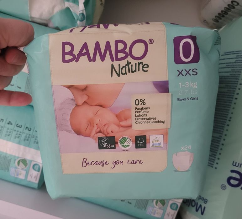 Підгузки 0+ bamboo nature 5 упаков + 6 відкрита в подарунок