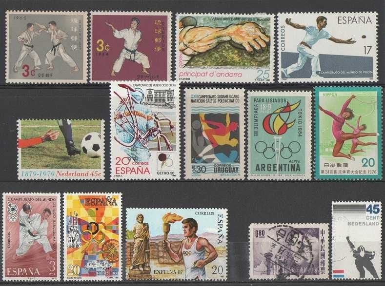 Filatelia: lote de 80 selos, a maioria sobre desporto