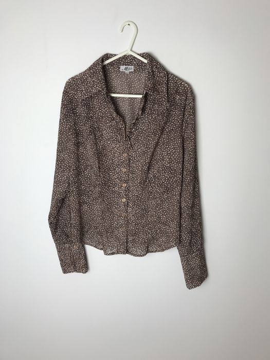 Brązowa elegancka koszula w kropki i róże, real vintage