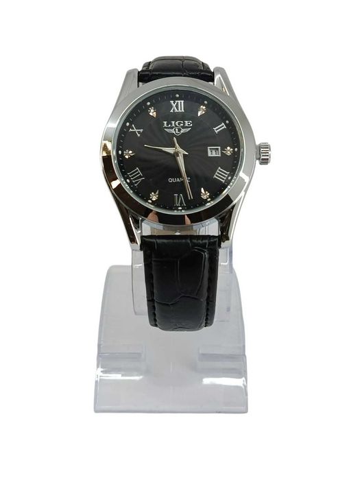Elegancki męski zegarek na czarnym pasku LIGE LG 89141