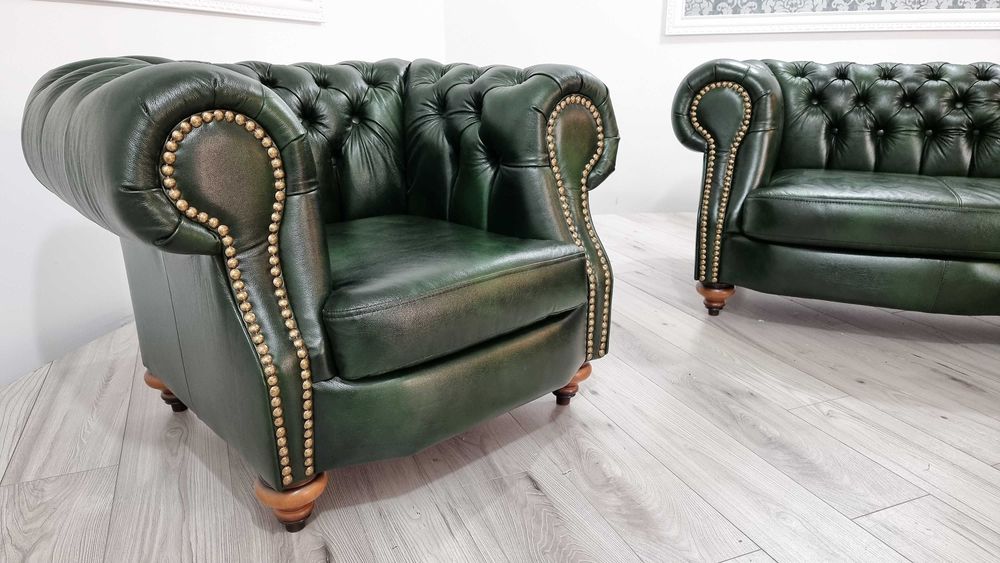 Zestaw pikowany Chesterfield MILTON 3+1+pufa/ skóra / producent
