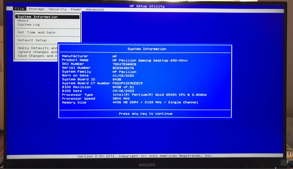 HP Pavilion Desktop 690 PC, Pentium G5420 RAM 4Gb DDR4 2133, SSD 128GB
