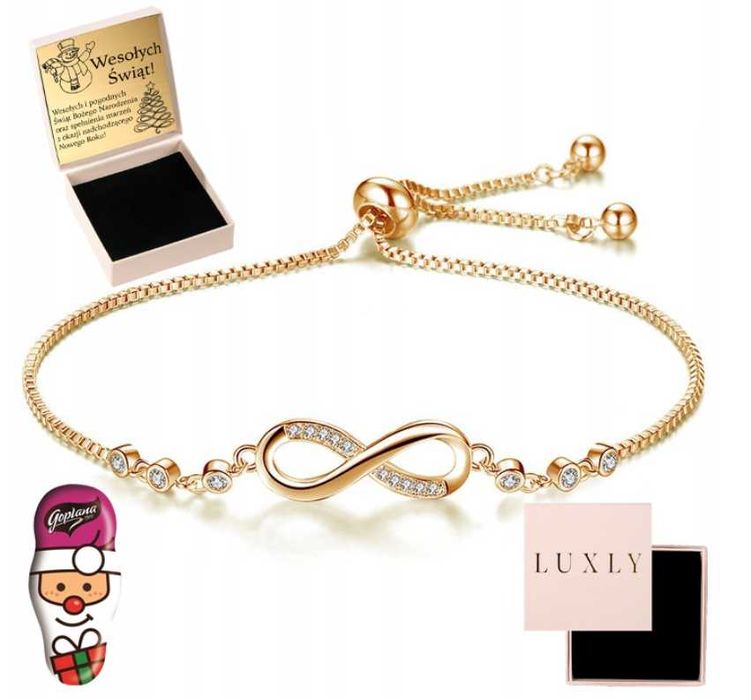 Bransoletka damska ZŁOTA KRYSZTAŁY nieskończoność celebrytka 585