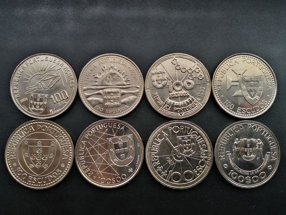 8 moedas comemorativas de 100 escudos