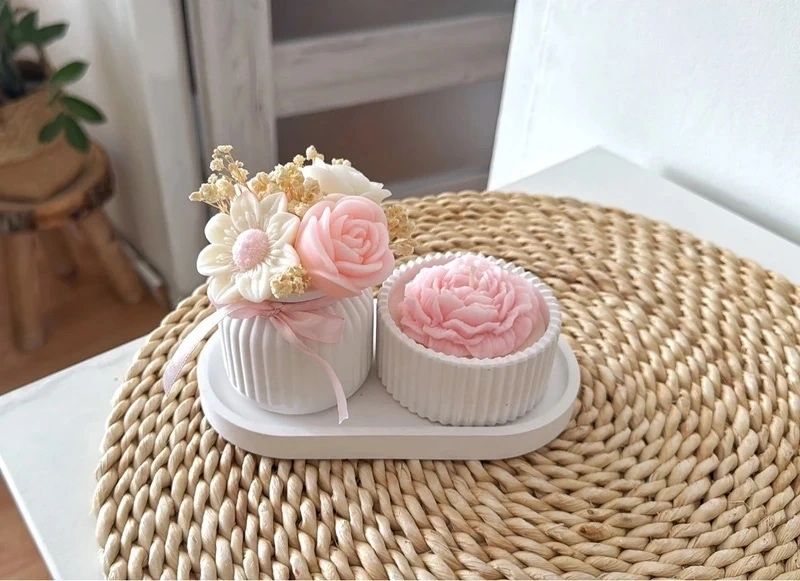 Zestaw Tacka box kwiatowy swieca piwonia