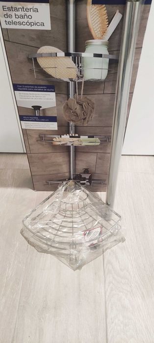 Estante de canto telescópico casa de banho