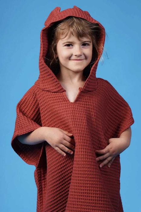 Ręcznik ponczo z kapturem S – 2–4 lata – cynamon, 100% bawełna, unisex