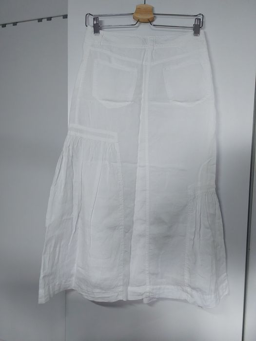 Biała spódnica midi 36/S długa spódnica boho biała spódniczka len 100%
