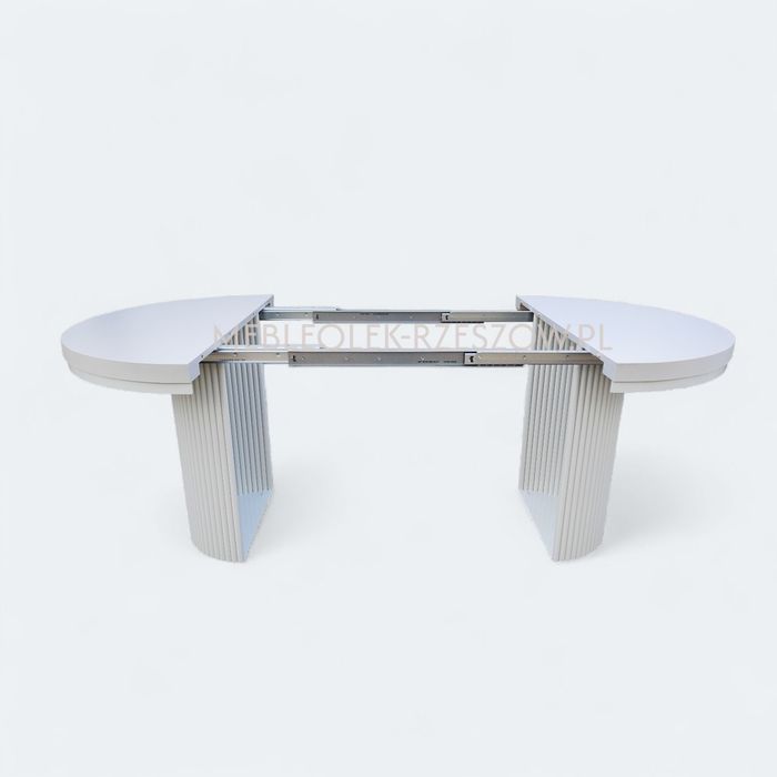 Stół okrągły rozkładany z ryflowaną podstawą, lamel, kaszmir