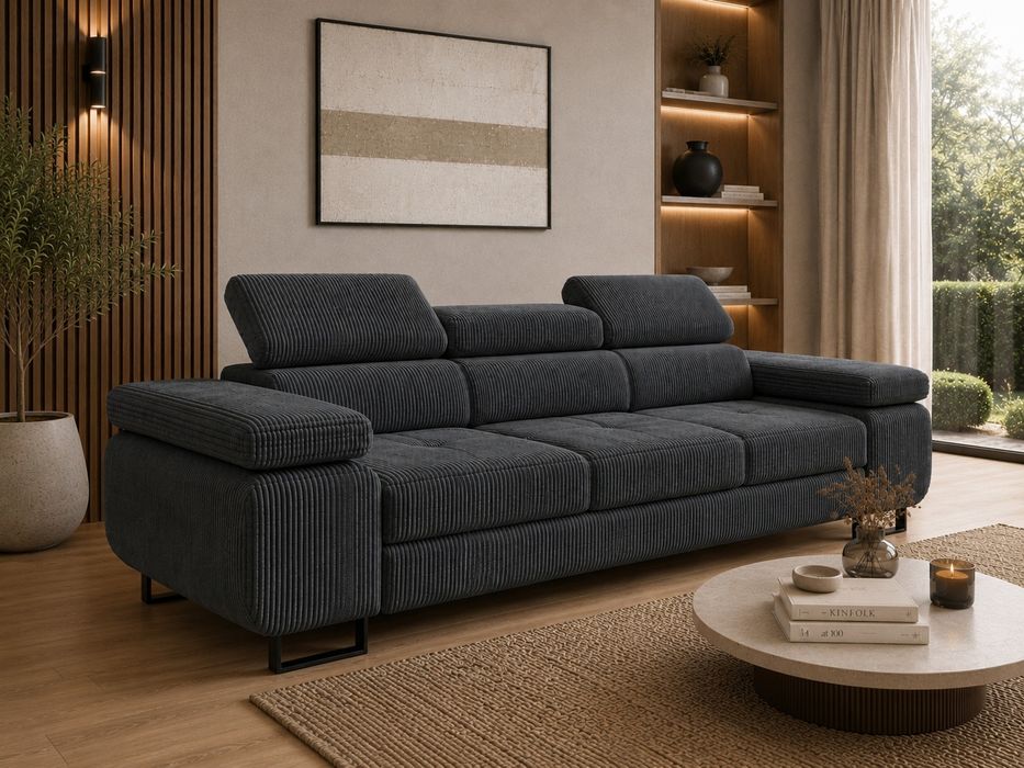 Sofa rozkładana prosto od producenta regulowane zagłówki funkcja spania sztruks