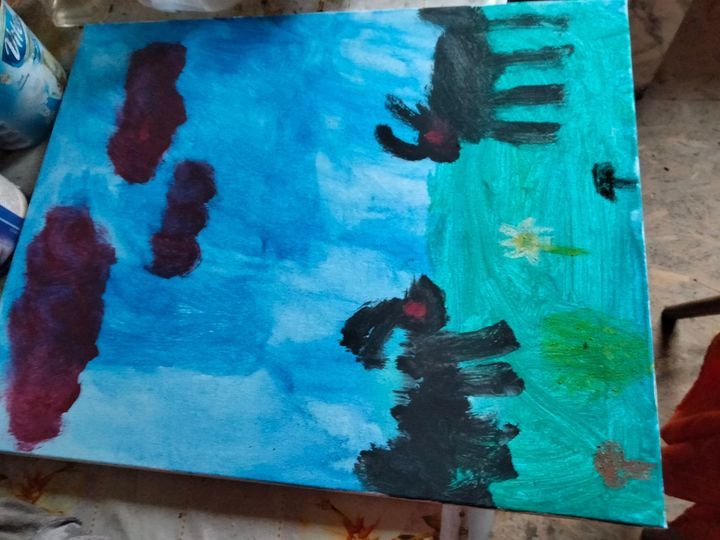 Obraz Dwa Kozły na Łące ręcznie malowany akryl na płótnie