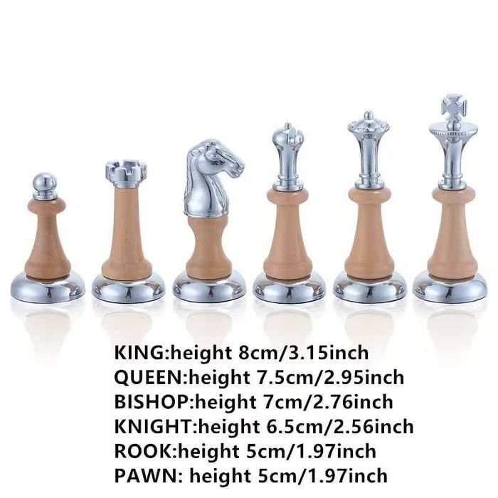Великі подарункові шахи з металевими фігурами та дерев’яною дошкою 45