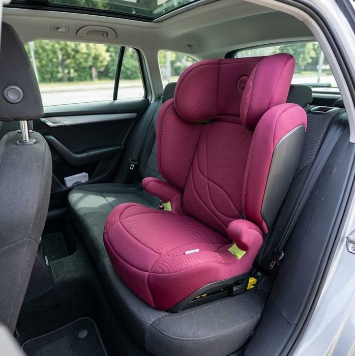Fotelik samochodowy ISOFIX lub pas 100-150 cm 15-36 kg z podstawką 2w1 i-Size R129 zagłówek memory Bordowy NOWY GWARANCJA 24M + poradnik GRATIS