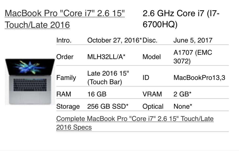 MacBook Pro Touch 15’ Late 2016