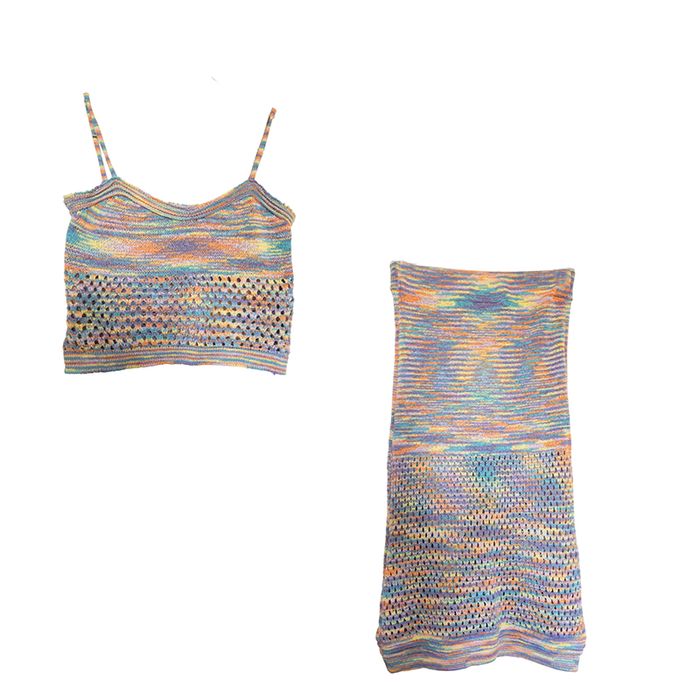 Letni komplet dzianinowy – top i spódnica, rozmiar M