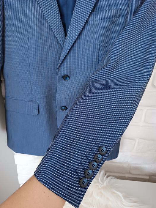 Marynarka męska w kratkę niebieska trendy rozmiar S firmowa PAWO