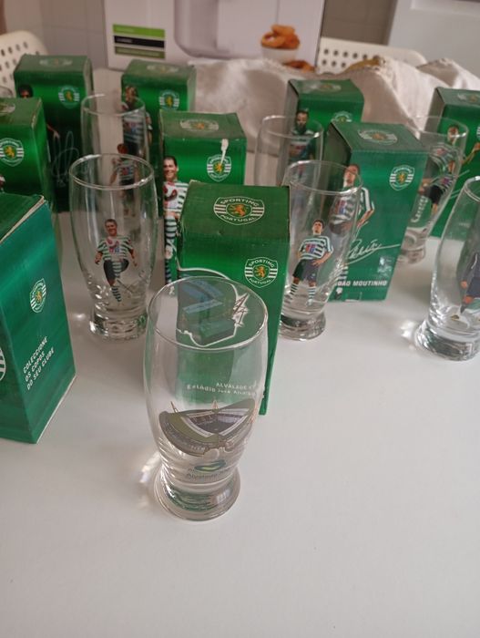 Coleção Completa 12 Copos Oficiais Sporting CP + Caixas Originais