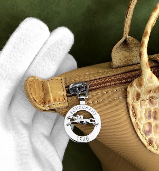 Torebka Longchamp Le Pliage miodowa wzór krokodyla skóra naturalna