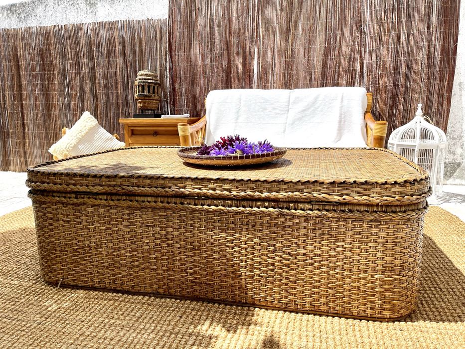 mesa, bau, centro, arrumação, verga, rattan, palha, rustica