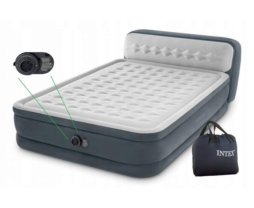 Надувне двоспальне ліжко зі спинкою та вбудованим насосом Intex