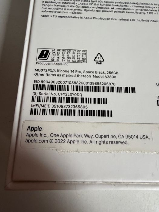 Bateria 100% iPhone 14 Pro 256gb Black