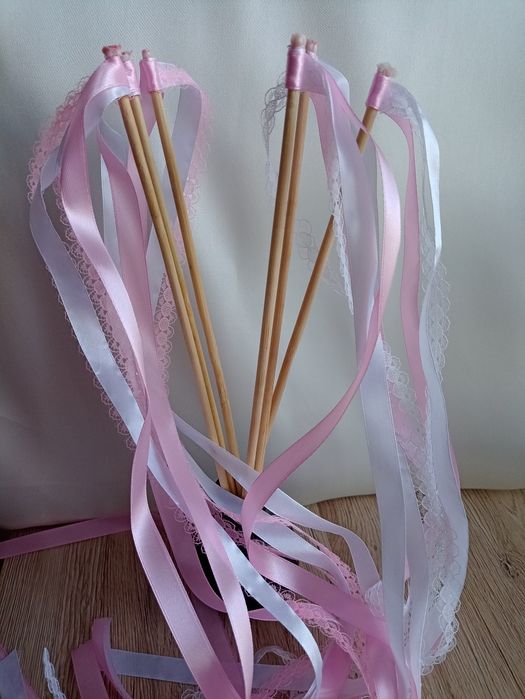 Chorągiewki ślubne personalizowane różowe koronkowe