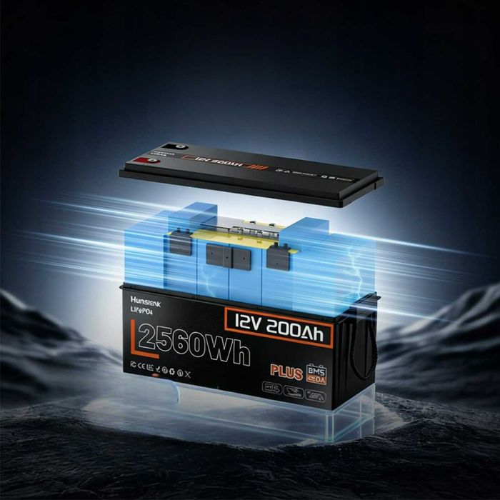 LiFePo4 Smart акумулятор Humsienk 200Ah 12V. BMS - 250A. Літій залізофосфатний акумулятор 2560Wh. Железофосфатный аккумулятор