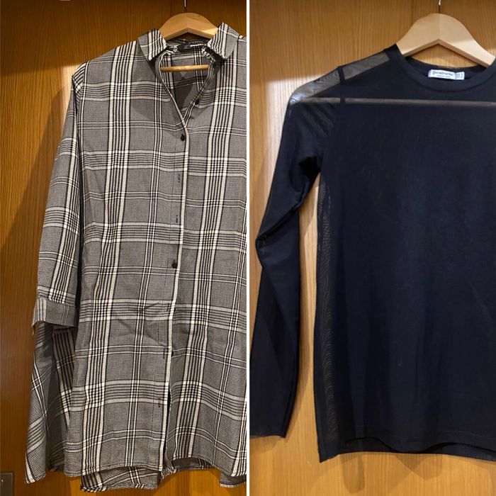 2 pecas - camisola interior em rede fininha + tunica em xadrez