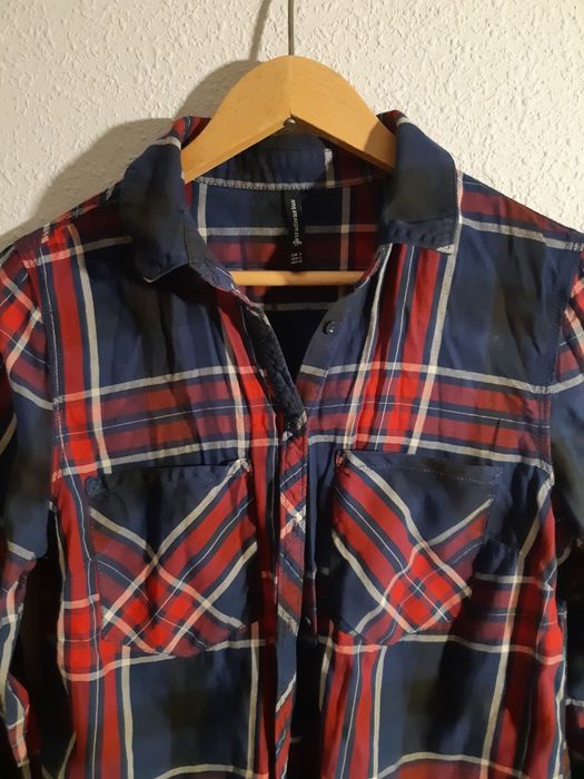 Koszula damska w kratę niebiesko-czerwona stradivarius S M