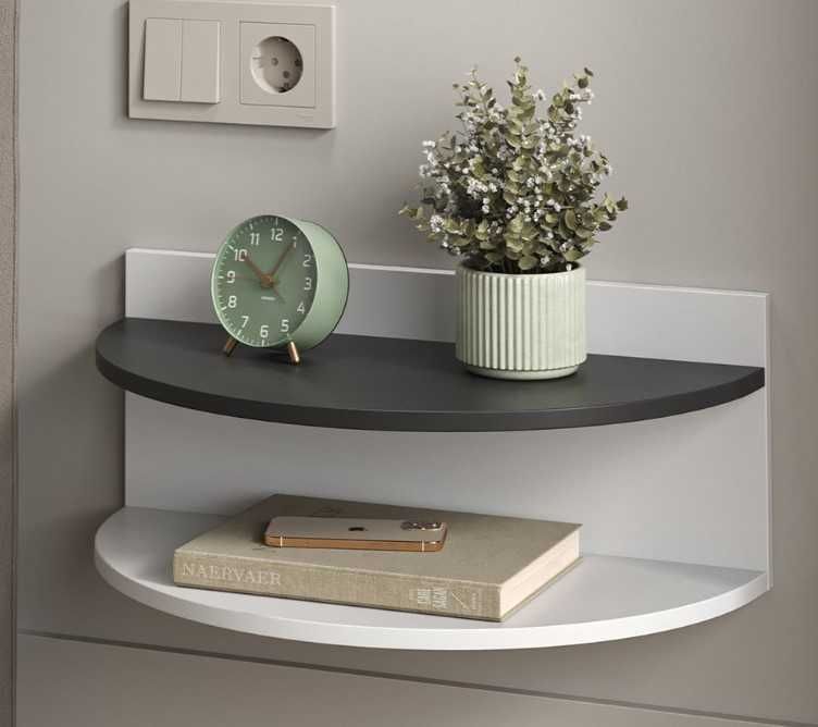 Półka ścienna półokrągła, szafka nocna wisząca, stolik nocny