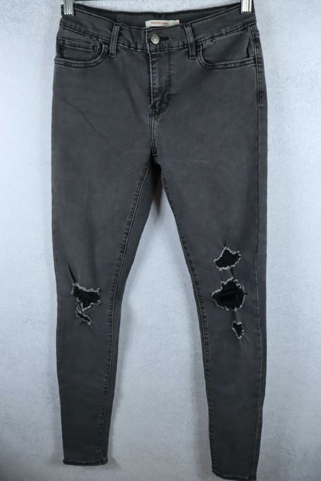 Levi's 710 super skinny fit damskie spodnie rurki jeansowe jeansy szare z dziurami przetarciami levis jeans W28 M 38