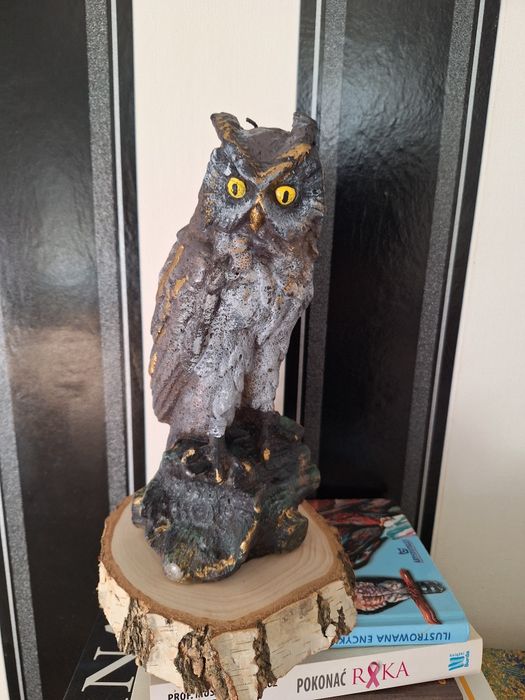 Duża piękna sowa świeca figurka nowa 27 cm