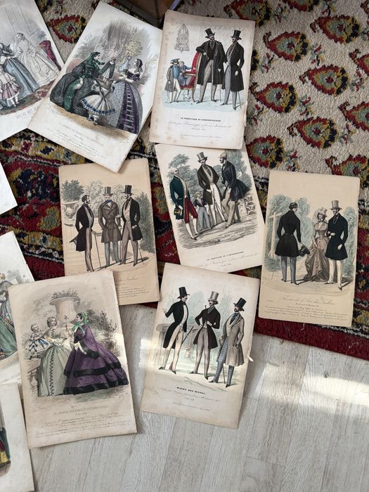 Старинные цветные гравюры . Гравюры мода . Мода.