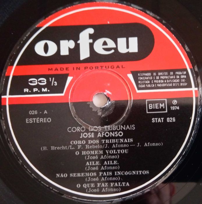 José Afonso	- - - - -		Coro dos Tribunais	- - - - -	LP