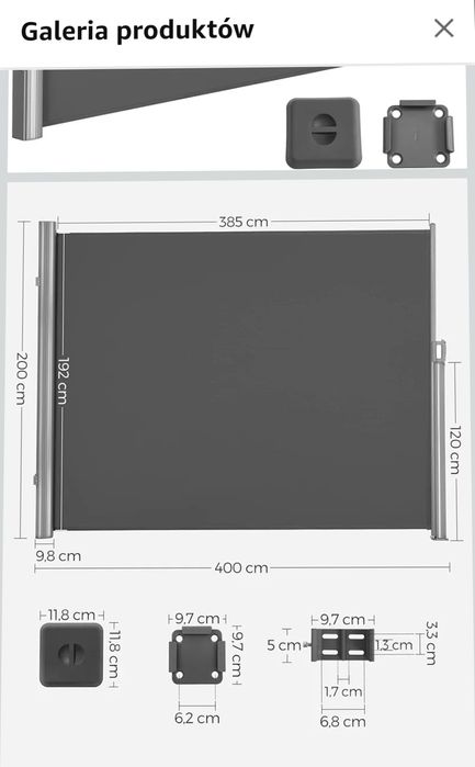 Markizy boczne różne rozmiary