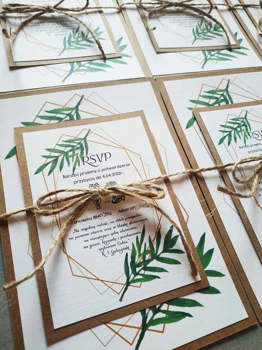 Zaproszenia ślubne dwie karty rustykalne A5 + A6 eko eukaliptus liście