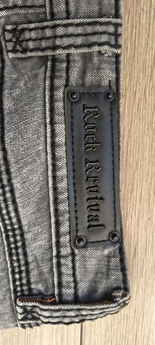Jeansy Rock Revival Davina Skinny Szare Y2K Grunge Thick Stitch Kryształki R. 30