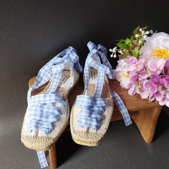 Espadryle Stradivarius r. 38 kremowe w błękitną kratkę – nowe