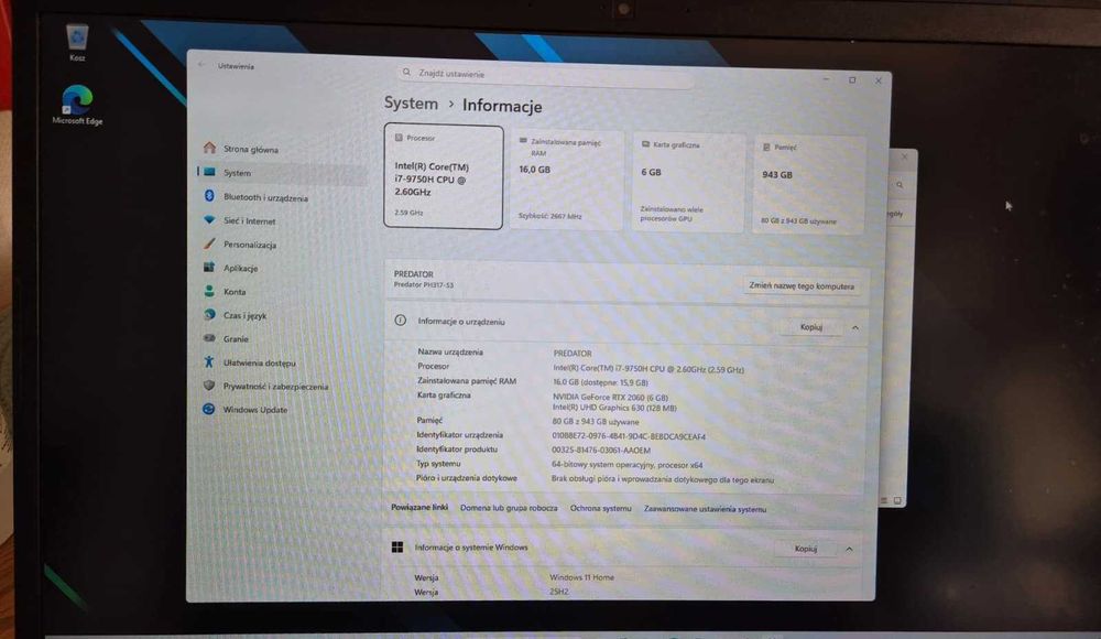Laptop ASUS PREDATOR Helios 300 / intel i7 / RTX2060 / 1TB / 16GB RAM