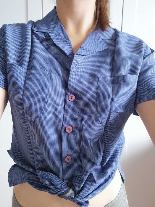 Uli Baus koszula niebieska kratka pin up vintage 36/S