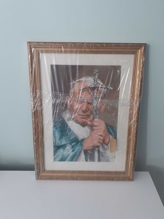 Obraz Papieża wyszywany z muliny